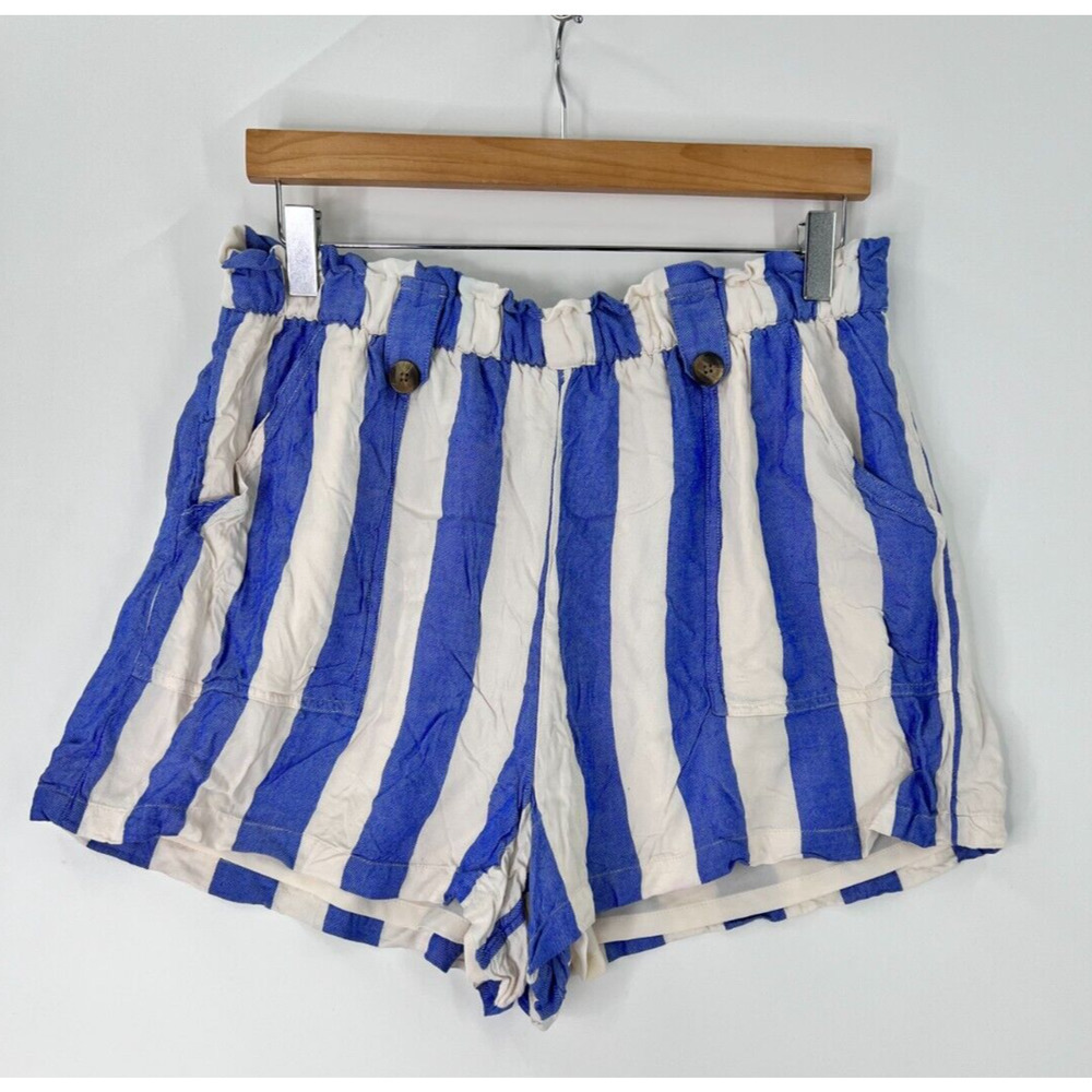 American Eagle Outfitters Viscose Blue White Pinstripe Chino Shorts Womens Large